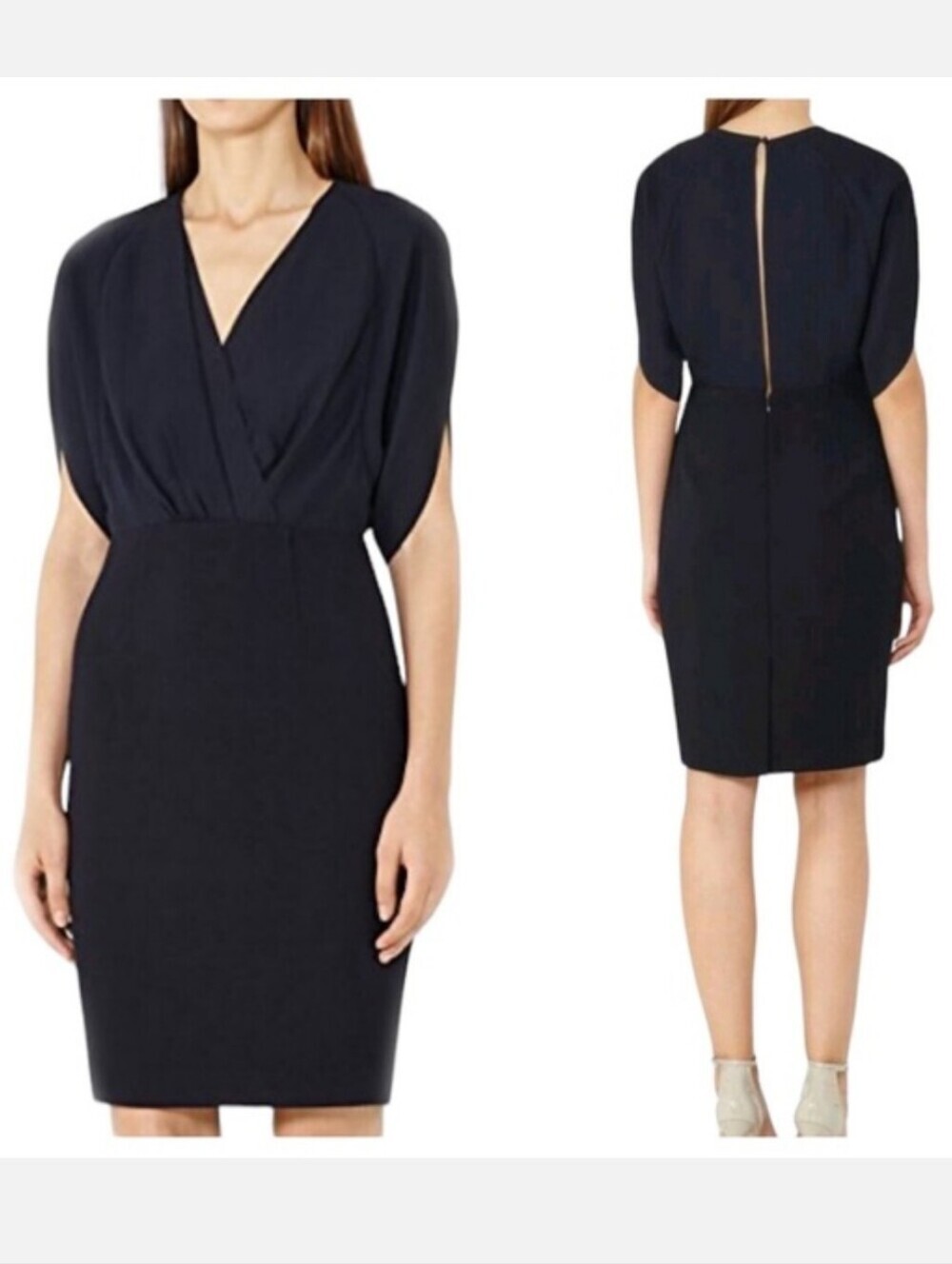 Reiss Lyon V-Neck Sheath Dress Navy Blue Women's Size 2 Party Cocktail Evening